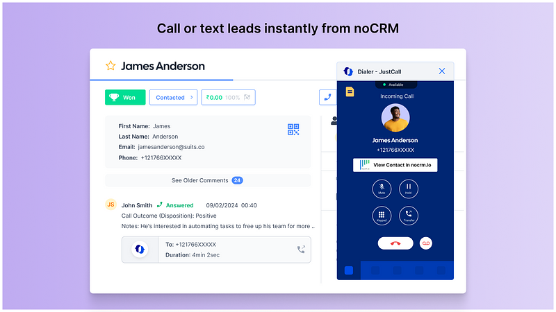 Integração noCRM e JustCall